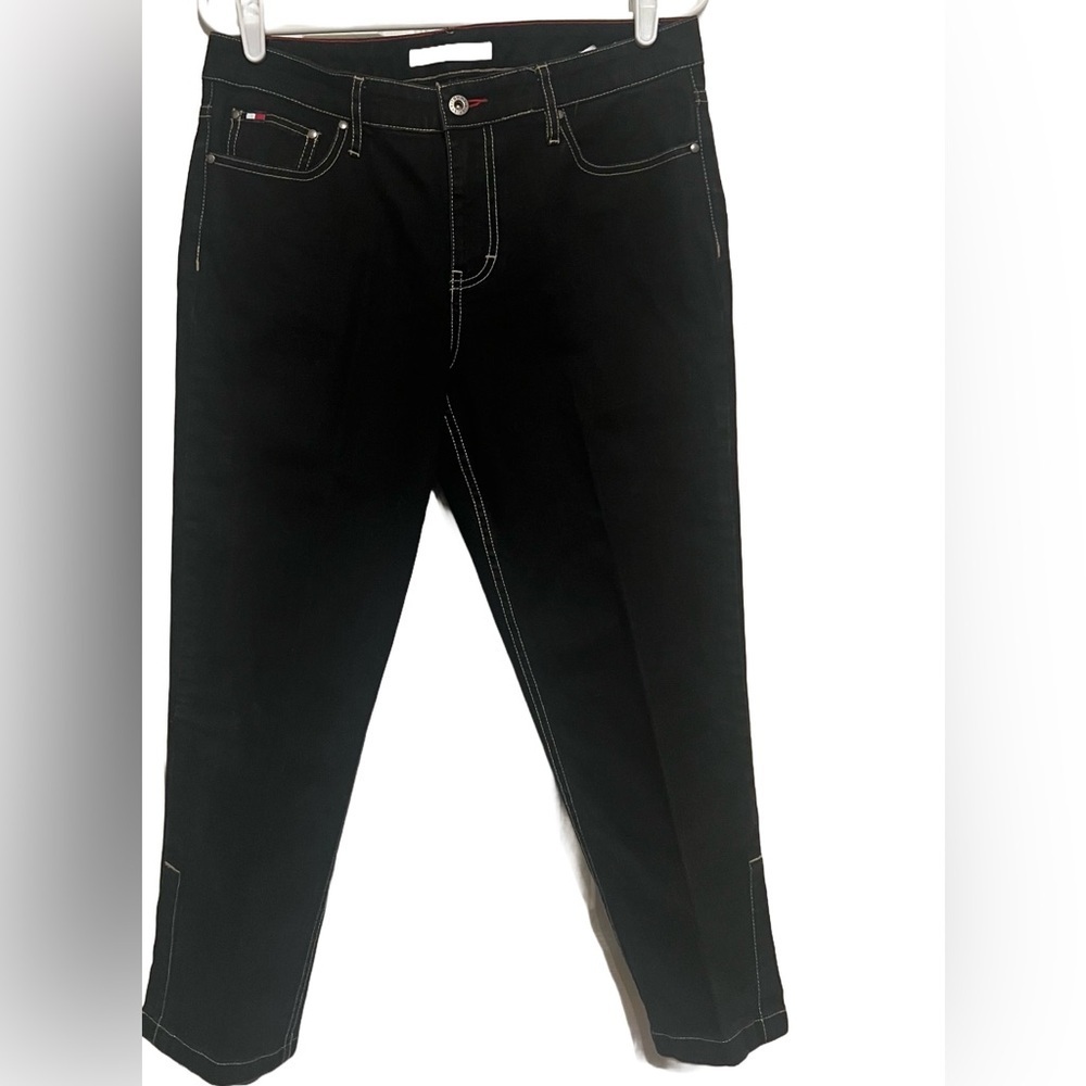 Vintage Tommy Hilfiger Capri Denim Womens Size 8 Side Slit Leg Black Y2K NWOT - Picture 2 of 9